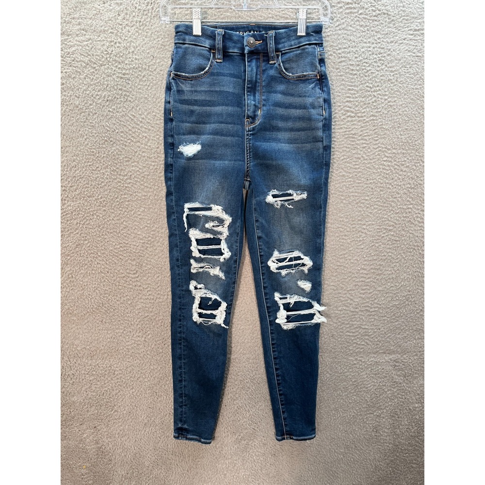 American Eagle Jeans Womens 2 Blue Soft Knit Curvy Highest Rise Jegging‎ Preppy